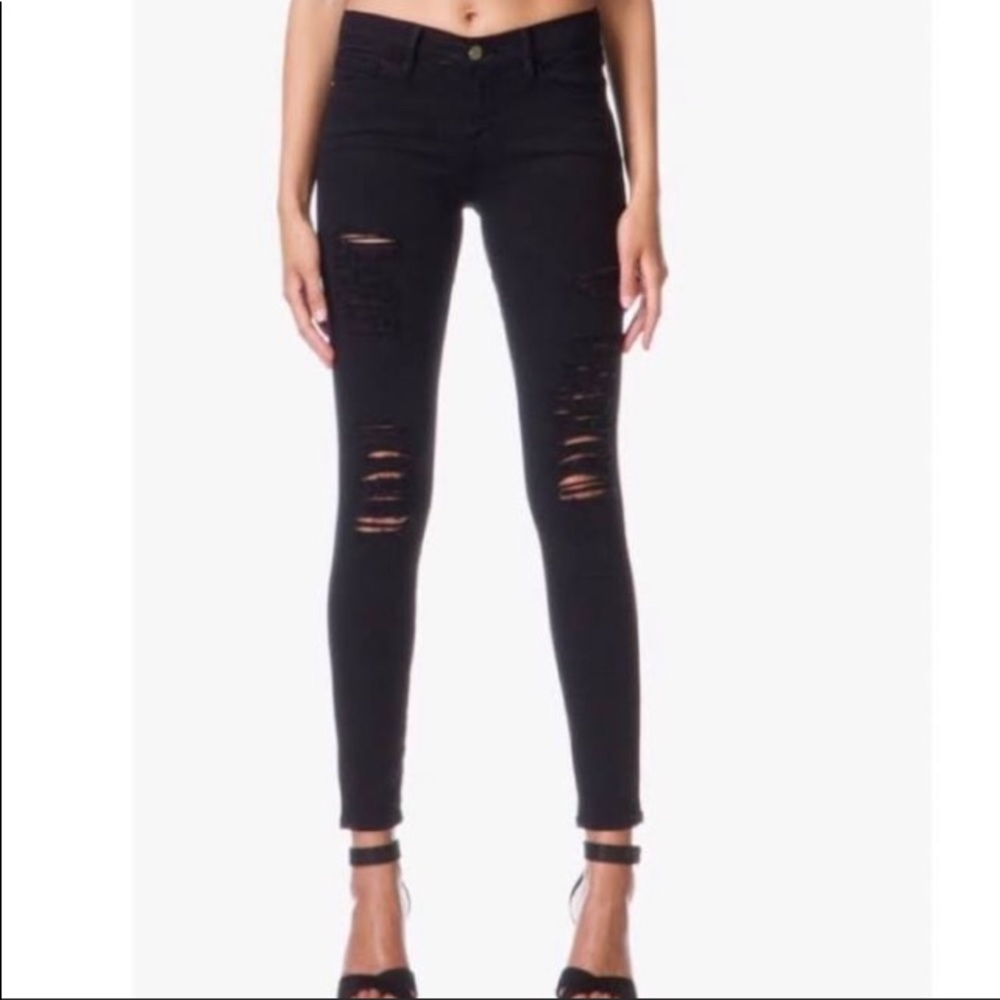 Frame Le Skinny De Jeanne Distressed Black 28